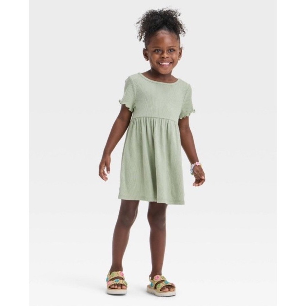 Toddler And Baby Solid Olive Green Soft Ribbed Dress With Bloomers NWT 12 Months